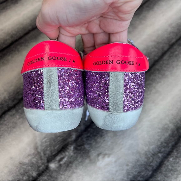 Golden Goose Superstar Suede Toe and Star Glitter Pink Ice Fuxia Fluo Sneakers - Picture 4 of 16